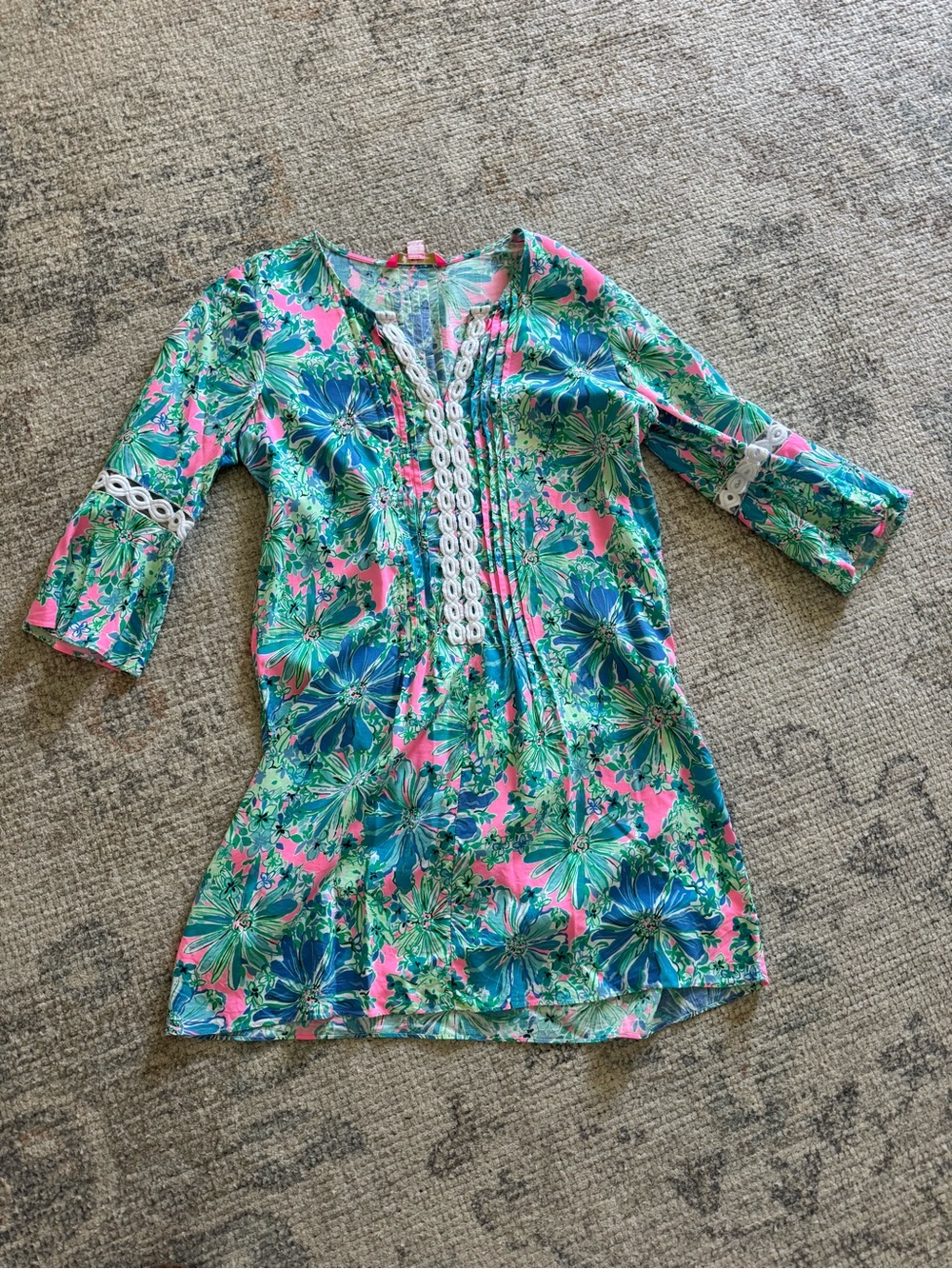 Lily Pulitzer Floral Pink and Teal Tunic Dress